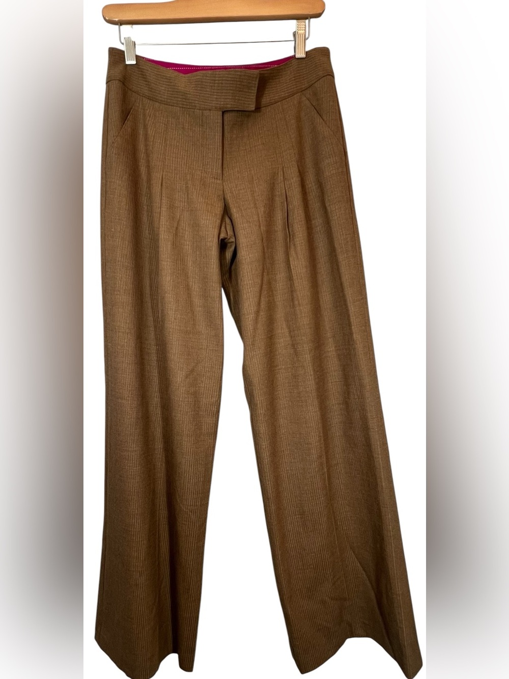 Diane Von Furstenberg Wool Blend Pink Lining Wide Leg Pant Size 4 Brown